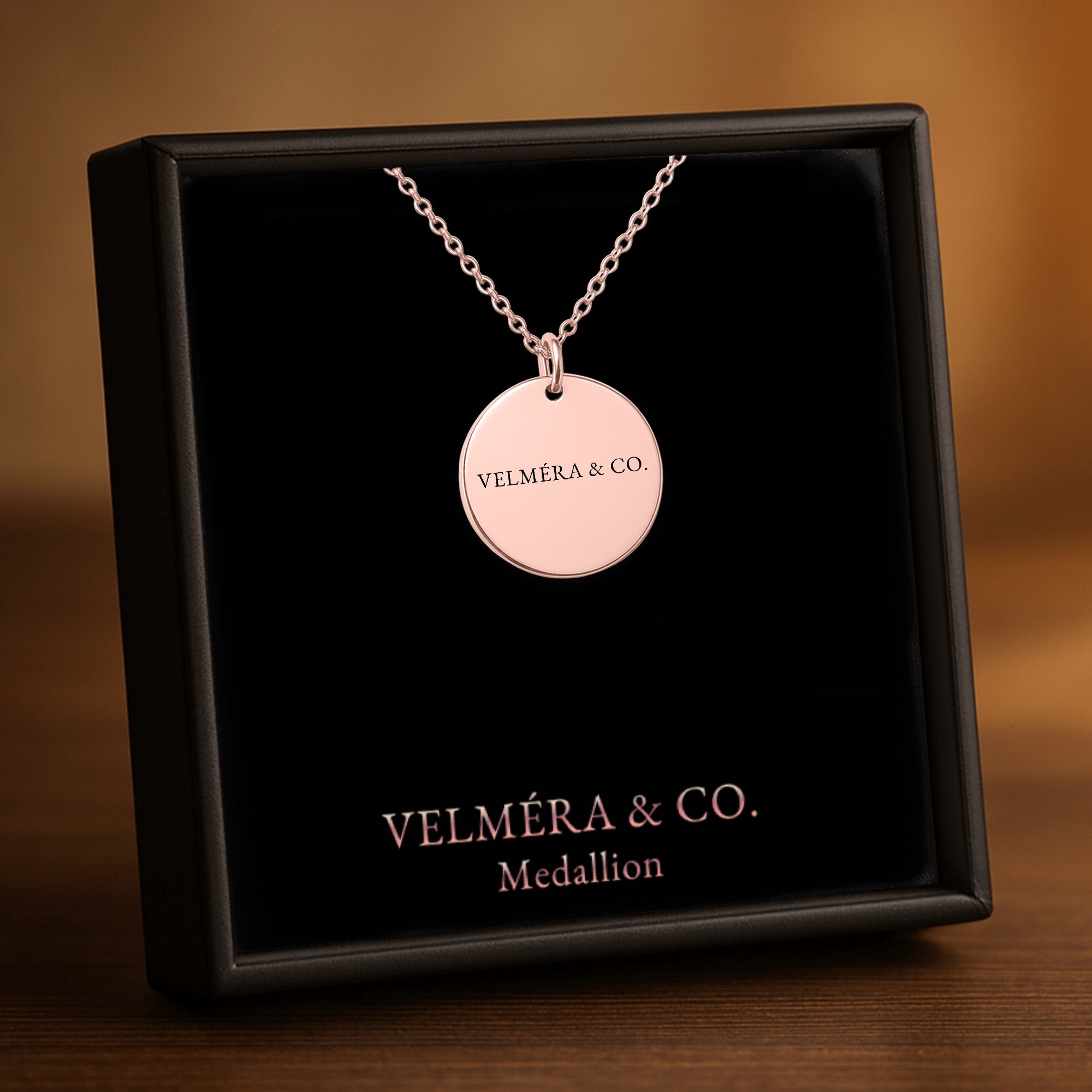 Velméra Medallion Necklace, 18K Rose Gold Plated